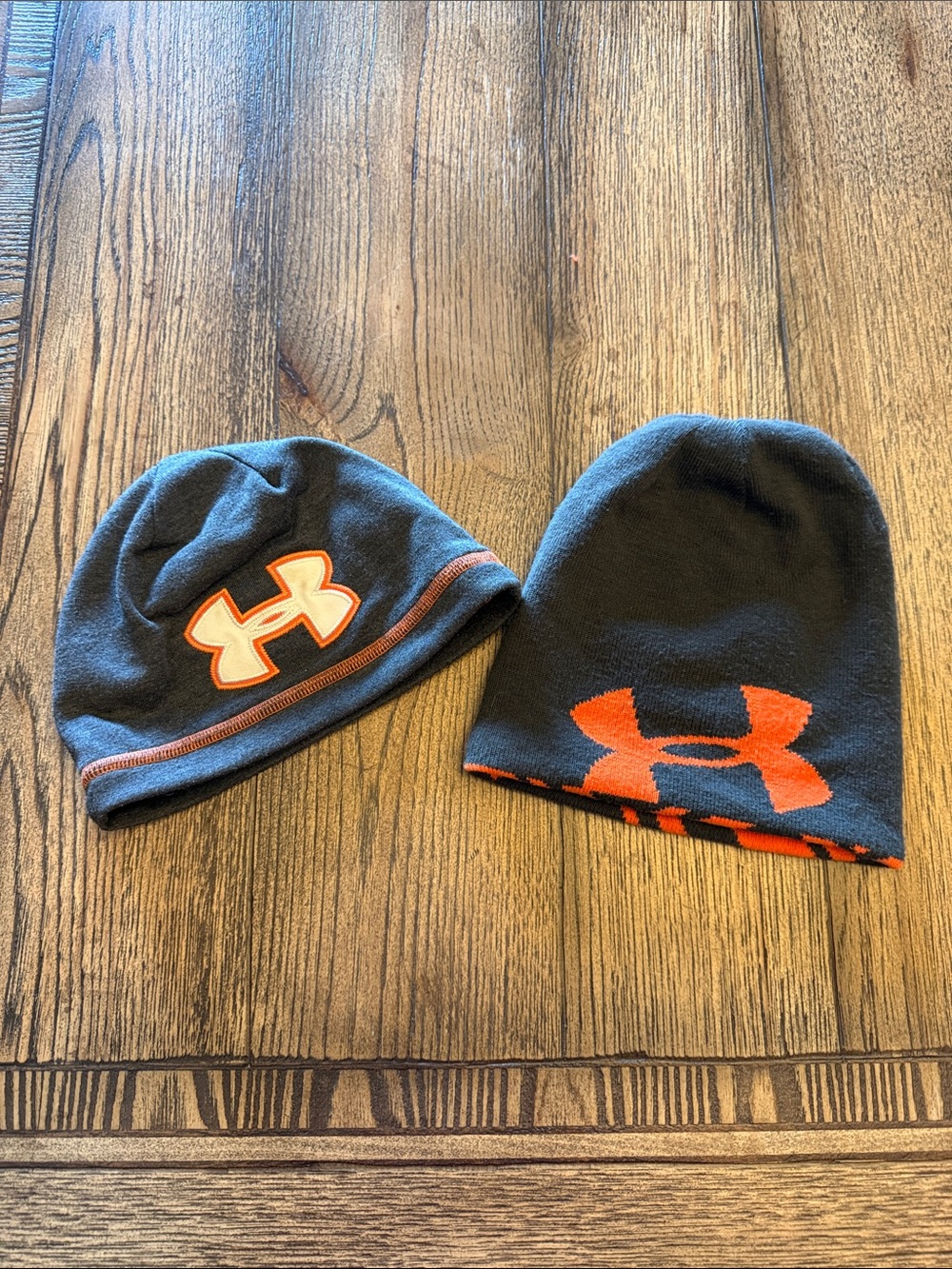 Under Armour Kids Gray Beanies with Orange Logo Accents bundle
